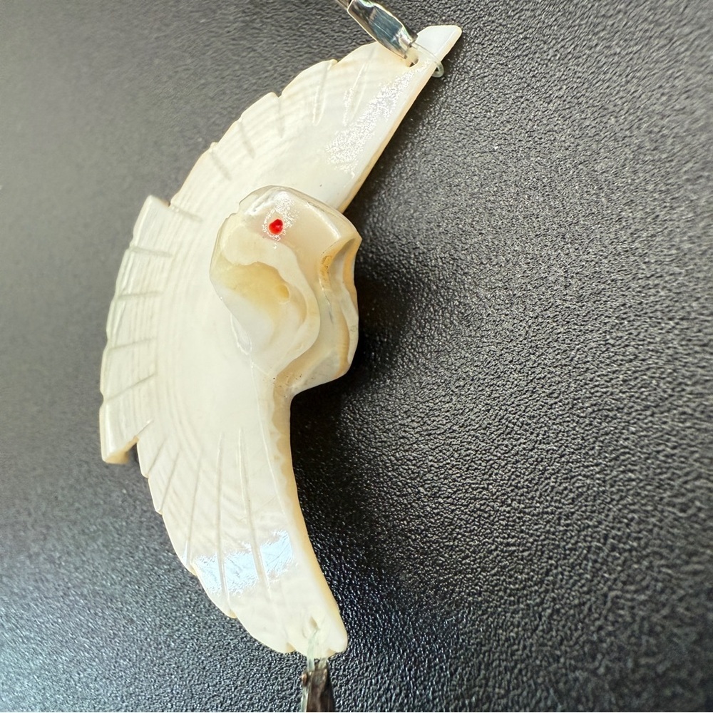 Vintage Native American Mother of Pearl Heishi Bird and Liquid Silver Necklace - Picture 14 of 16